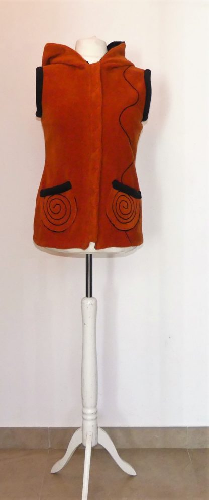 Veste sans manche lutin en polaire grenade et minky noir T40 – Image 2