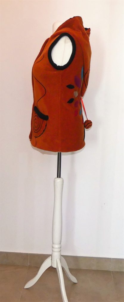 Veste sans manche lutin en polaire grenade et minky noir T40 – Image 7