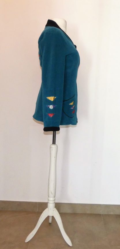 Veste polaire sea blue et noir coupe princesse et col châle T40 – Image 8