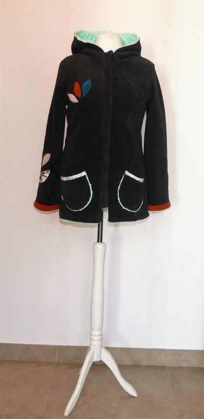 Veste longue lutin en polaire anthracite et vert d'eau T40 – Image 2