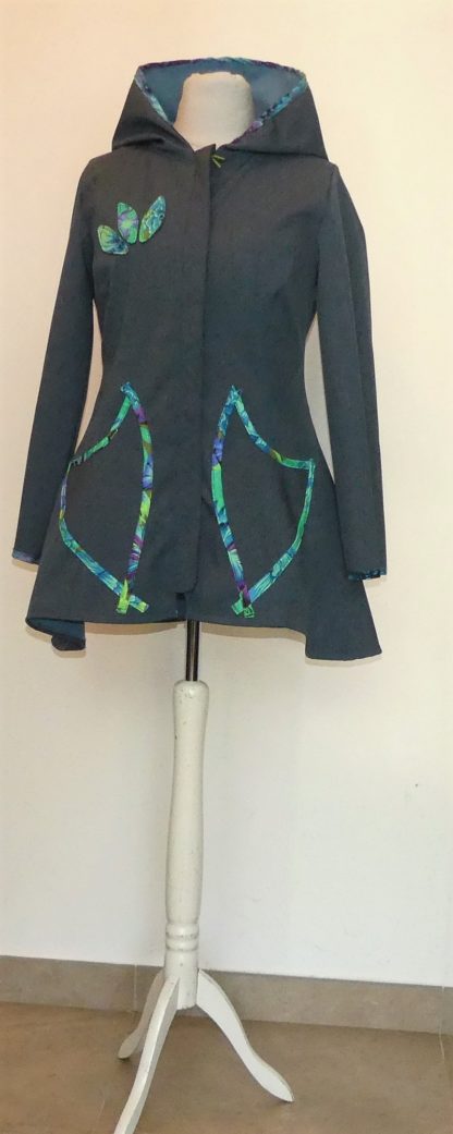 Veste princesse lutin en softshell bleu jean et camaieu de vertT44/46 – Image 3