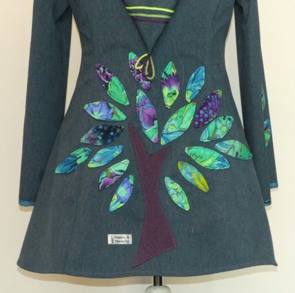 Veste princesse lutin en softshell bleu jean et camaieu de vertT44/46