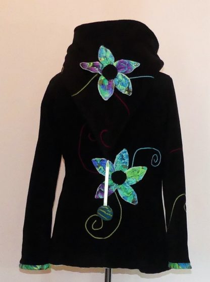 Veste princesse lutin en polaire noire et vert d'eau T42