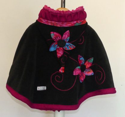 Cape lutin en polaire velours anthracite et pulpe taille 12 ans