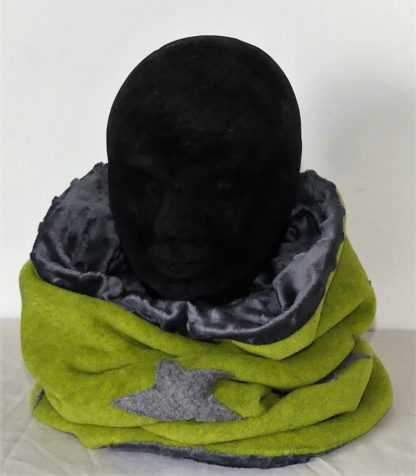 Snood en polaire velours vert anis et minky gris