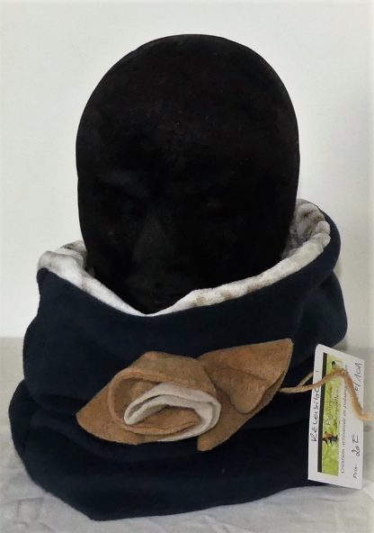 Snood en polaire velours marine et fausse fourrure