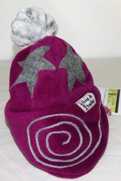 Bonnet en polaire velours pulpe et gris taille 2/3 ans