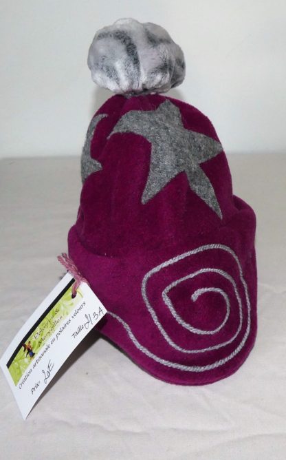 Bonnet en polaire velours pulpe et gris taille 2/3 ans – Image 2