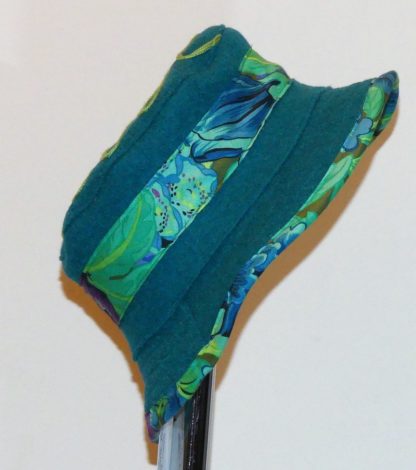 Chapeau en laine bouillie turquoise et coton fleuri anis – Image 5