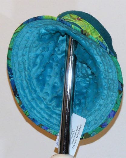 Chapeau en laine bouillie turquoise et coton fleuri anis – Image 2