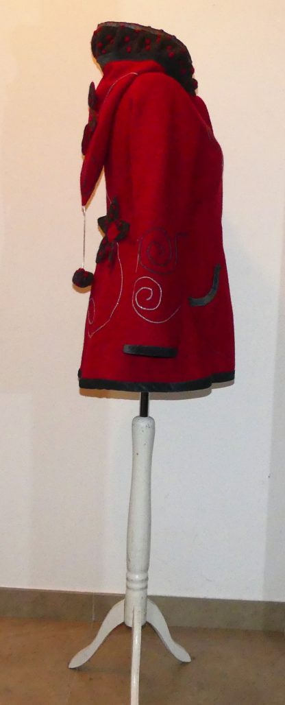 Veste princesse lutin en laine bouillie rouge et gris T42 – Image 7