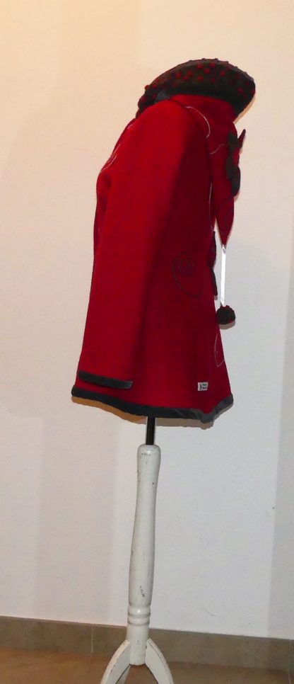 Veste princesse lutin en laine bouillie rouge et gris T42 – Image 2