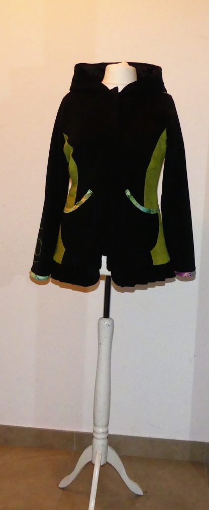 Veste princesse lutin avec volant et lacets, vert anis et noir T42/44 – Image 2