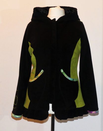 Veste princesse lutin avec volant et lacets, vert anis et noir T42/44 – Image 3