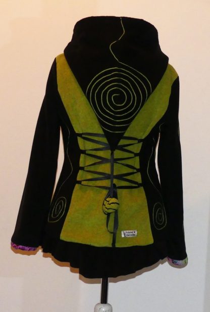 Veste princesse lutin avec volant et lacets, vert anis et noir T42/44
