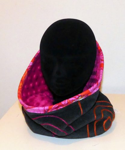 Snood écharpe en polaire velours anthracite doublée minky pulpe