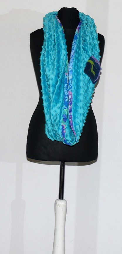 Echarpe double tour en minky turquoise et bleu – Image 3