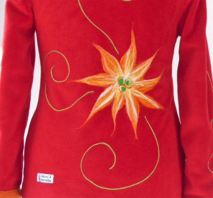 Veste polaire rouge et fleurs en laine cardé T40 – Image 6
