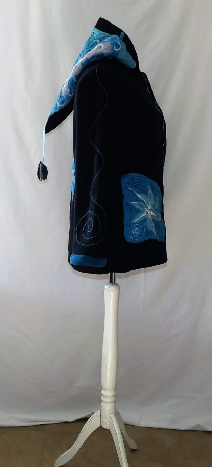 Veste longue en polaire noire et minky turquoise T44 – Image 4