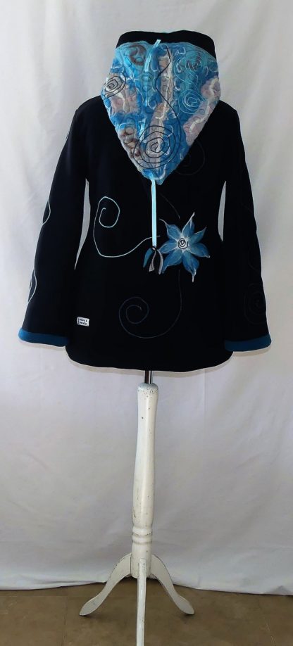 Veste longue en polaire noire et minky turquoise T44 – Image 5