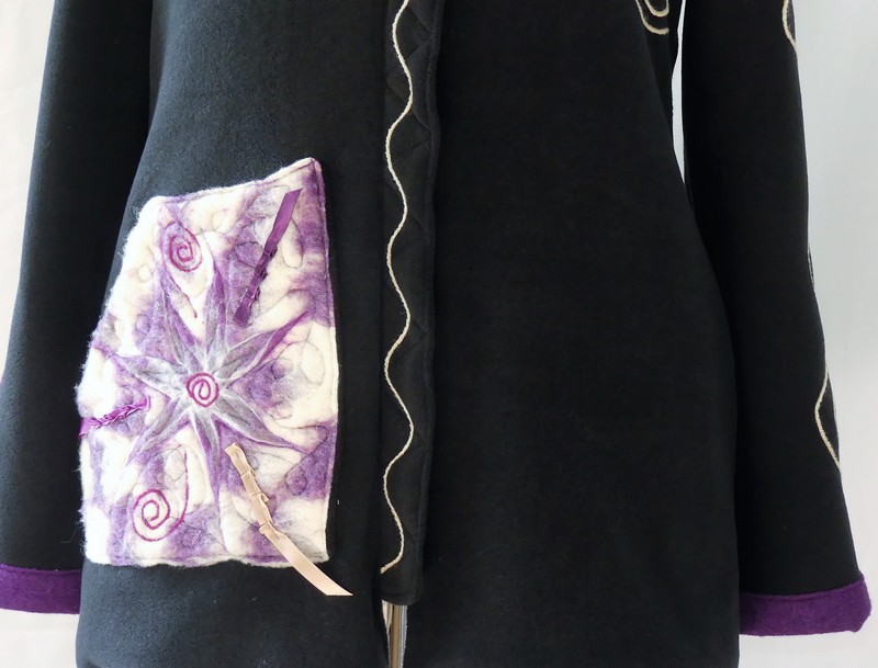 veste longue en polaire noire et minky beige T 44/46 – Image 3