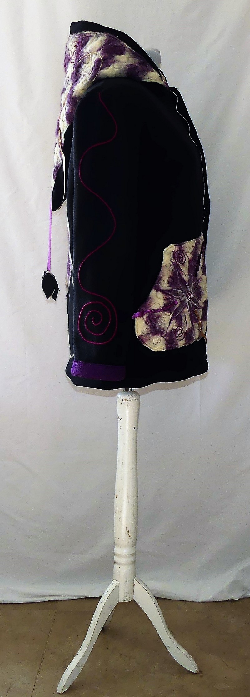 veste longue en polaire noire et minky beige T 44/46 – Image 4