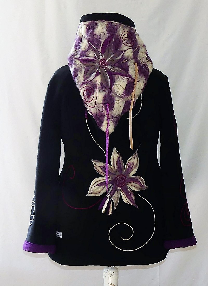 veste longue en polaire noire et minky beige T 44/46