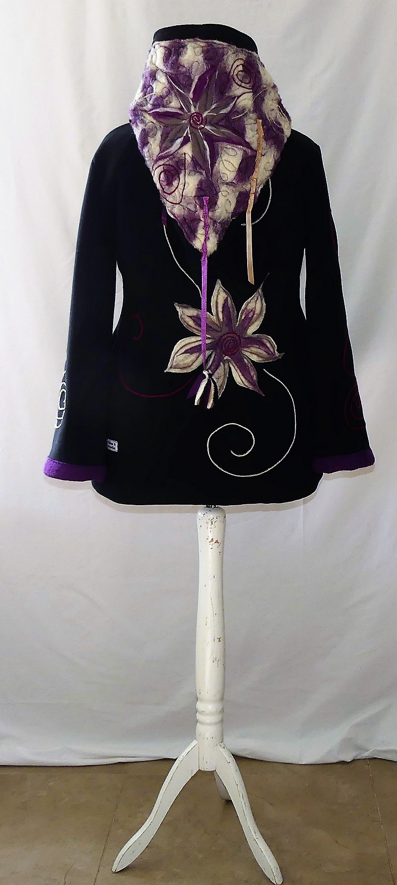 veste longue en polaire noire et minky beige T 44/46 – Image 6