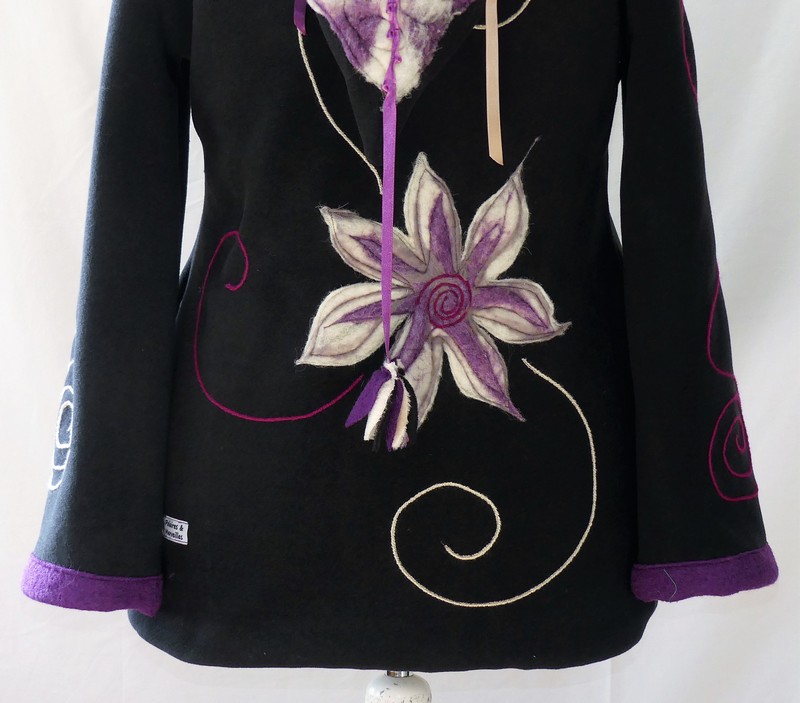 veste longue en polaire noire et minky beige T 44/46 – Image 7