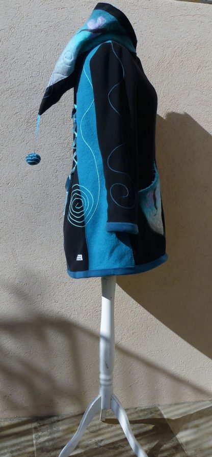 Veste manteau en polaire et laine bouillie avec laçage T40 – Image 7