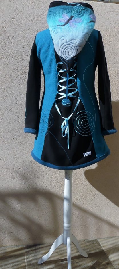 Veste manteau en polaire et laine bouillie avec laçage T40 – Image 6