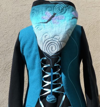 Veste manteau en polaire et laine bouillie avec laçage T40