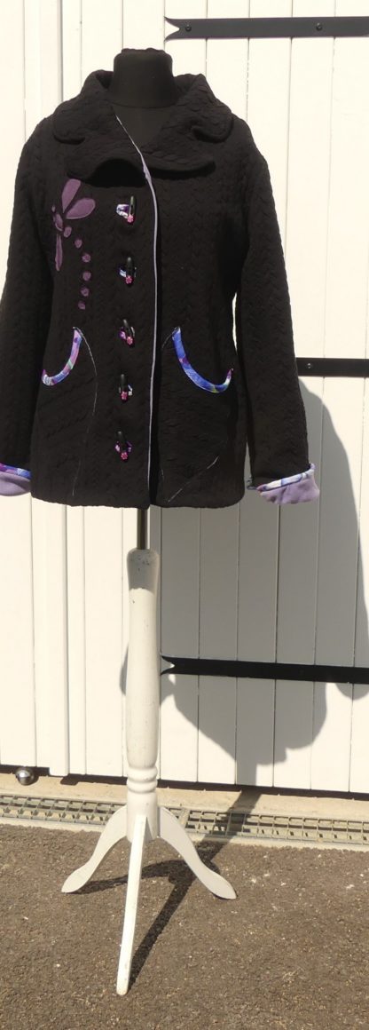 Veste en jersey matelassé noir doublée micro polaire mauve T 40 – Image 5