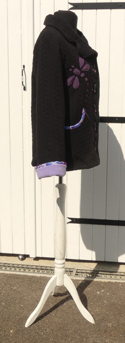 Veste en jersey matelassé noir doublée micro polaire mauve T 40 – Image 4