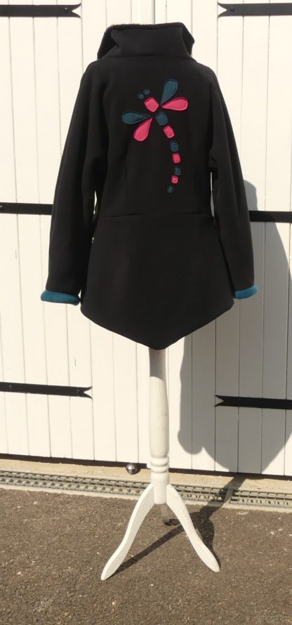 Veste grand col zippé en polaire noir et minky pulpe T40 – Image 3