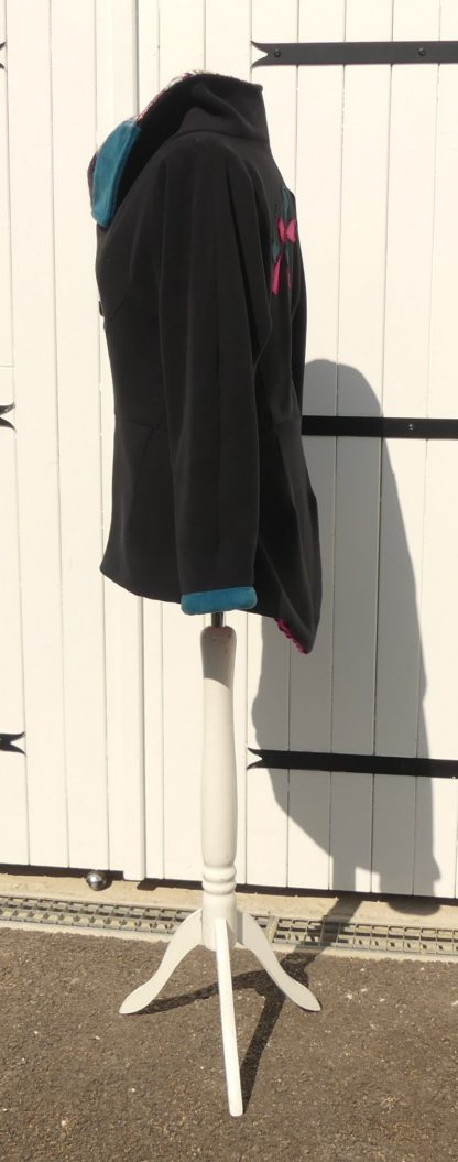 Veste grand col zippé en polaire noir et minky pulpe T40 – Image 2