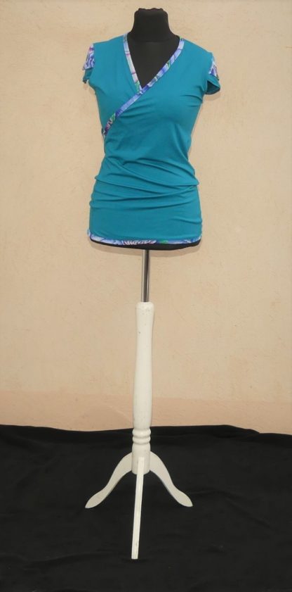 Haut façon cache cœur en jersey viscose sea blue T36/38 – Image 2