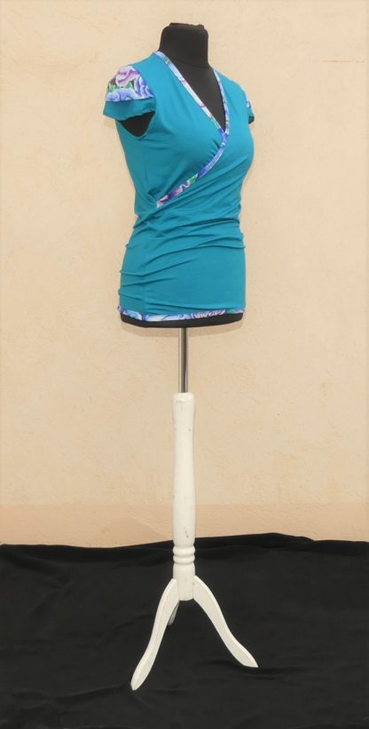 Haut façon cache cœur en jersey viscose sea blue T36/38 – Image 4