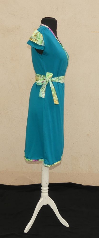 Robe en jersey viscose sea blue et coton Japonais anis et rose T38 – Image 4