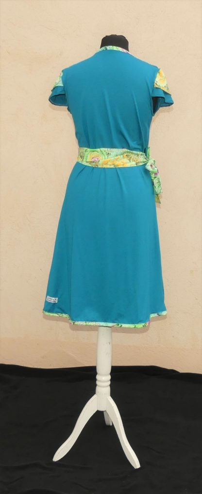 Robe en jersey viscose sea blue et coton Japonais anis et rose T38 – Image 5