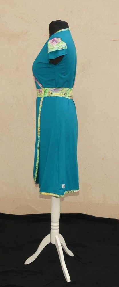Robe en jersey viscose sea blue et coton Japonais anis et rose T38 – Image 6
