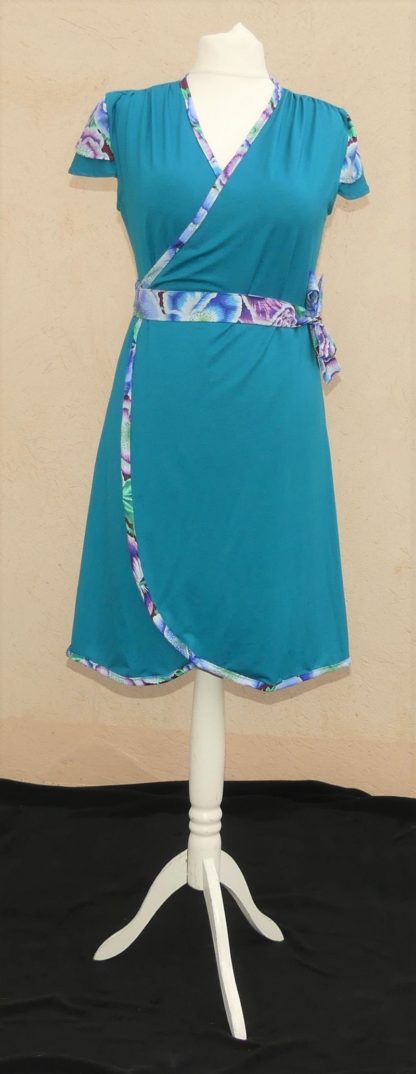 Robe portefeuille en jersey viscose sea blue et coton Japonais T42 – Image 2