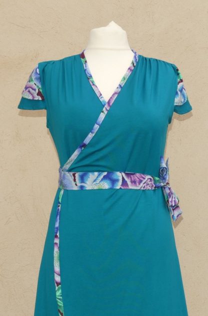 Robe portefeuille en jersey viscose sea blue et coton Japonais T42