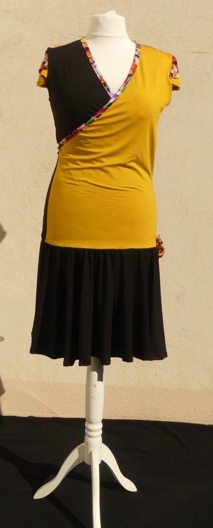 Robe en jersey viscose noir et ocre et coton Japonais multicolore T40/42 – Image 6