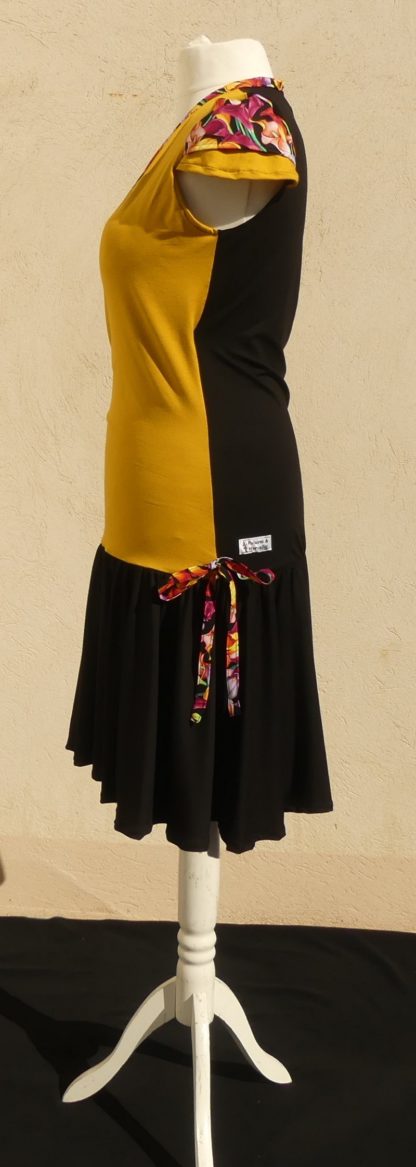 Robe en jersey viscose noir et ocre et coton Japonais multicolore T40/42 – Image 3