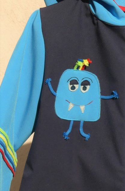 Veste lutin déperlante en softshell bleu fonce et turquoise avec "monstre rigolo" – Image 3