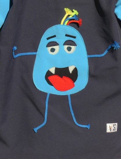 Veste lutin déperlante en softshell bleu fonce et turquoise avec "monstre rigolo" – Image 4