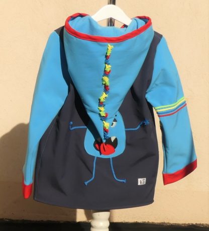Veste lutin déperlante en softshell bleu fonce et turquoise avec "monstre rigolo" – Image 6