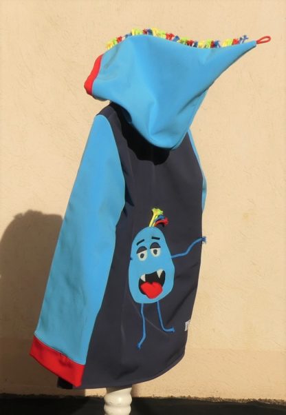 Veste lutin déperlante en softshell bleu fonce et turquoise avec "monstre rigolo" – Image 7