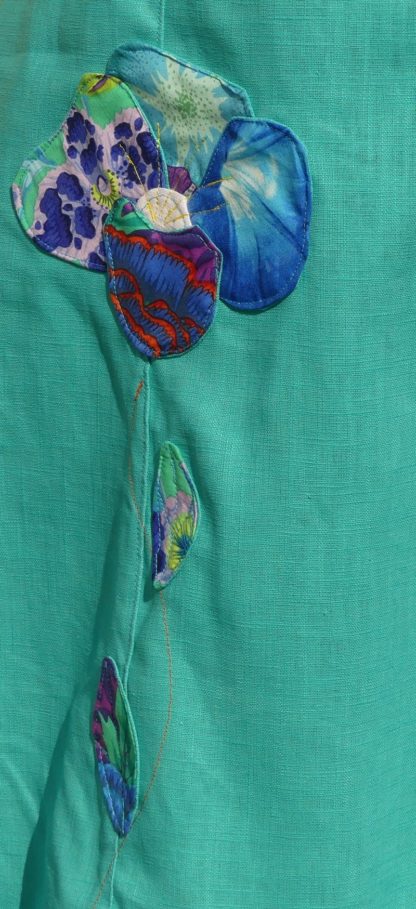 Robe encolure carré en lin turquoise  taille 38 – Image 3